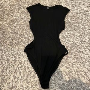 Black t shirt bodysuit with side cut outs